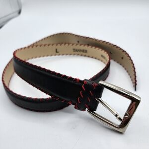 Tanner Black Leather and Red Stiching Belt Made In Italy Vintage 90s